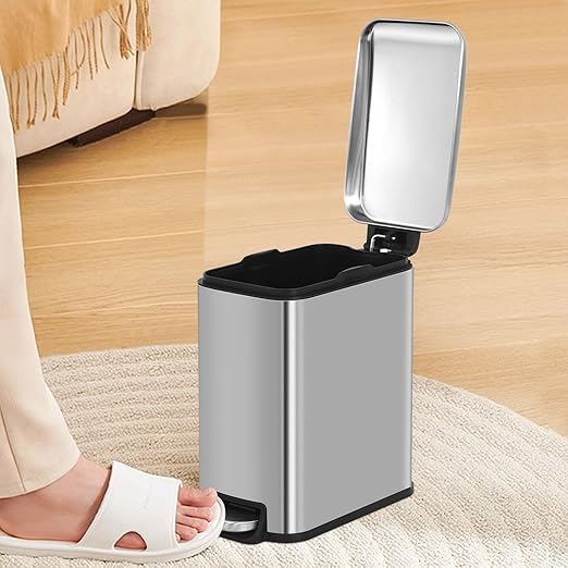Bigacc 1.3 Gallon Kitchen Trash Can, Stainless Steel Small Trash Can & Mini Garbage Can with Removable Plastic Inner Bucket Lid, Foot Pedal, Waste Bin for Bathroom