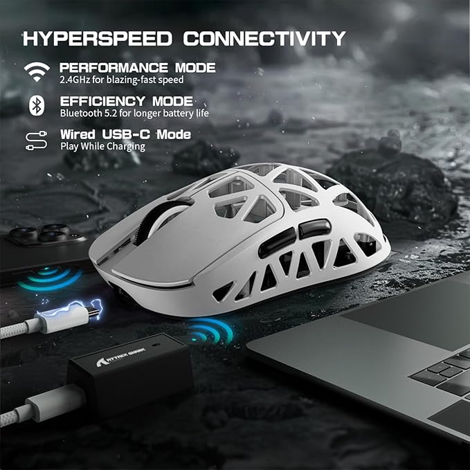 ZIYOU LANG x Attack Shark R2 Wireless Gaming Mouse, Lightweight Magnesium Alloy, PAW3950 42000 DPI Optical Sensor, 8KHz Polling Rate, BT/2.4G/Wired Programmable Mice with Grips Sticker (White)