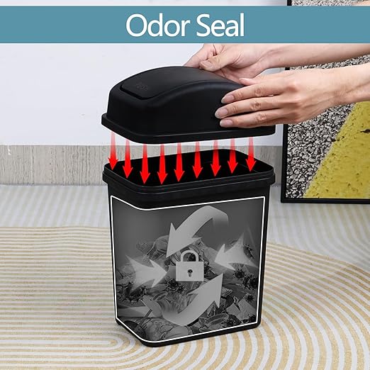 1.8 Gallon Plastic Bedroom Trash Can, Small Garbage Can with Swing Lid, Black