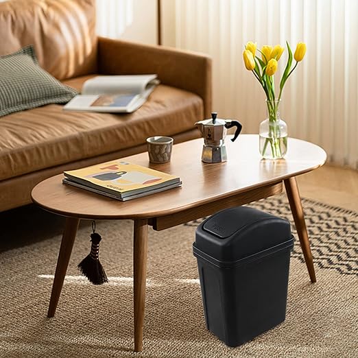 1.8 Gallon Plastic Trash Can with Swing Lid, Small Black Waste bin