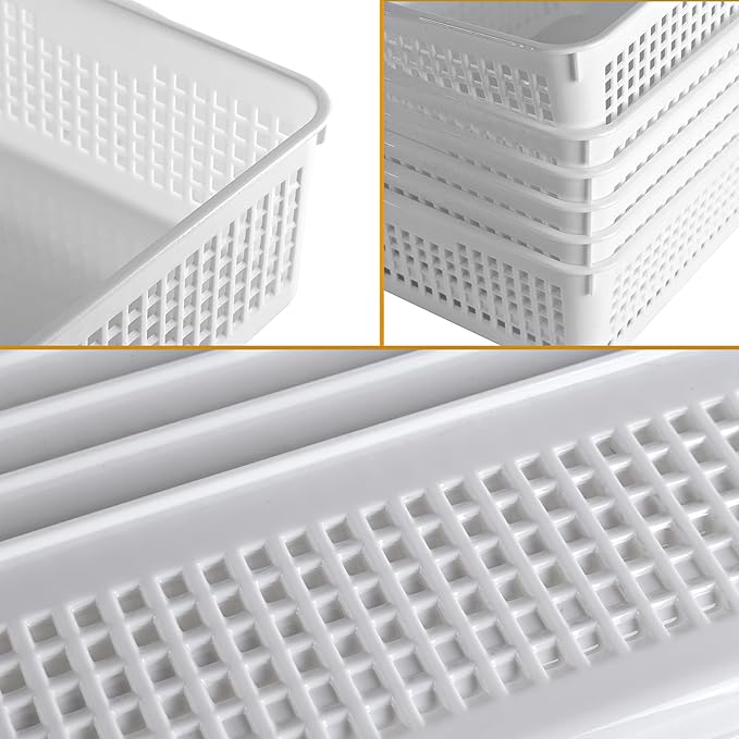 Eslite A4 Size Plastic Storage Basket,Desktop File Paper Letter Organizer Tray, 6-Packs (White+Grey)