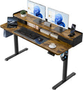 YESHOMY 55" x 23" Electric Standing Desk with 2 Drawers, Height Adjustable Computer Desk, Low Noise Home Office Stand Up Desk with 2 Preset Heights & 2 Hooks, Rustic Brown