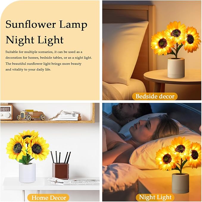 Lifnatty Sunflower Lamp Gifts for Women, Mother’s Day Birthday Gifts for Women, Mom, Sister, Girlfriend, Rechargeable Flower Lamp Night Light, Dimming Table Lamp, Anniversary Bedroom Decor