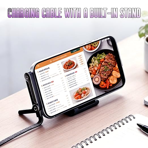 240W Braided Fast Charge Cable with Built-in Phone Stand, Portable Charger Cable with Invisible Stand,USB C to USB C Fast Charging Cable 90 Degree Right Angle, Foldable Charger Cord with Hidden Holder