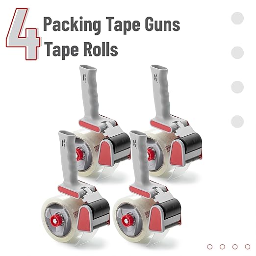 Mr. Pen- Heavy Duty Packing Tape Dispenser Gun, 2 Inch, 4 Pack with 4 Clear Tape Rolls, Handheld Tape Gun for Moving, Shipping, Sealing Boxes & Packaging
