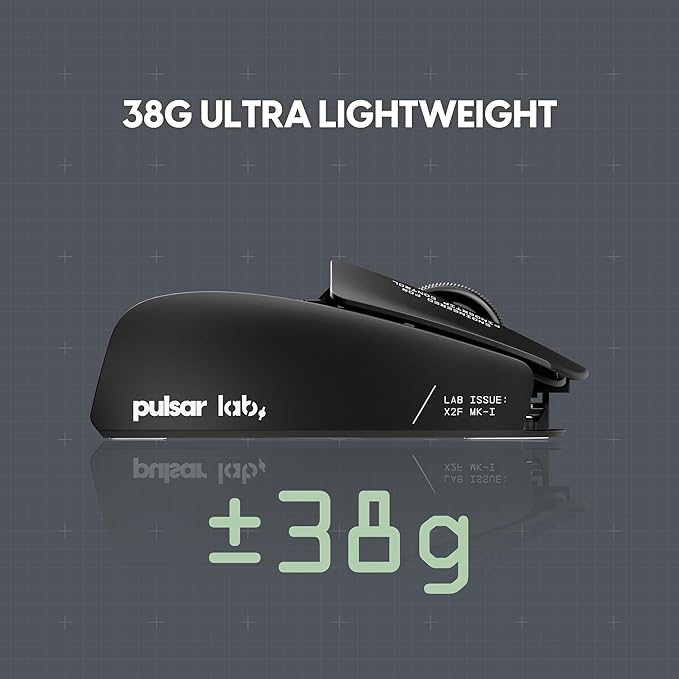 Pulsar Gaming Gears LAB X2F Wireless Fingertip Gaming Mouse, Ultra Lightweight 1.34 oz (38 g), HUANO Blue Pink Dot Switches, 32,000 DPI, 750 IPS, XS-1 Sensor, 8K Compatible (Black) (Renewed)