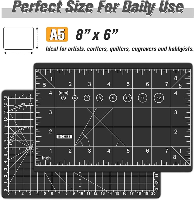 DIYSELF Cutting Mat 8in×6in, Self Healing Cutting Mat, A5 Rotary Cutting Mats for Crafts Sewing Hobby Fabric Project, 5-Ply Craft Cutting Board Double Sided for Quilting, Matting & Mounting Materials