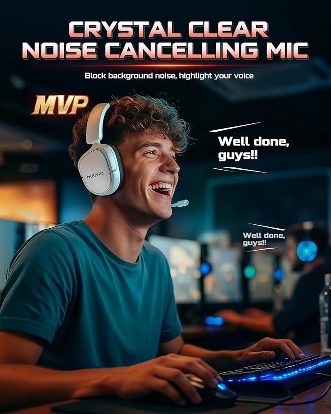 NUBWO Gaming Headset Wireless for PS5, PC, PS4 - Dual 2.4G & Bluetooth Simultaneous Headphones, EQ Sound Modes, Noise-Canceling Mic, 50-Hour Battery, Comfortable Foldable Design, 270g Lightweight
