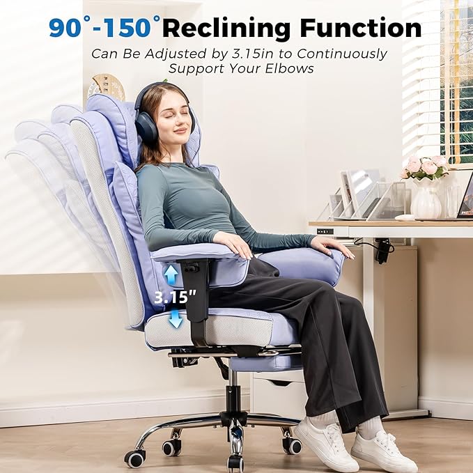 GTPLAYER Big and Tall Office Chair 400LBS Wide Ergonomic Gaming Chair with Deluxe Embossing Designed Leather with Foot Rest,150°Reclining Adjustable Soft Armrests Pocket Spring Back Support and Pillow