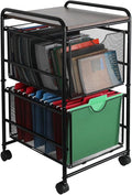 EasyPAG Rolling File Cart with 2 Drawers, Under Desk File Cabinet on Lockable Wheels, Hanging Folder Organizer with Wooden Printer Stand for Home Office