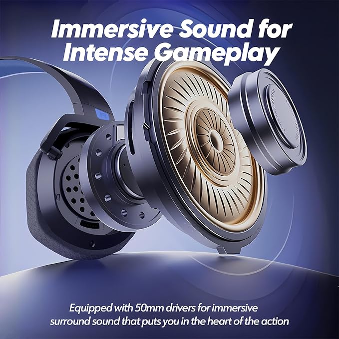NUBWO Wireless Gaming Headset with Mic for Ps5 Ps4 PC, Zero Interference, 100-Hour Battery All-Day Play, 23ms Sync for Fortnite & Call of Duty/FPS Gamers, Triple Mode All Devices Compatible - Blue
