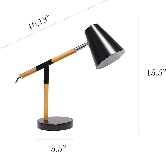 Simple Designs LD1059-BLK Wooden Pivot Desk Lamp, Matte Black