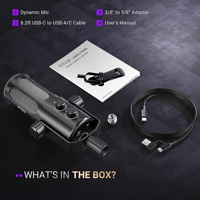 FIFINE Podcast Microphone, USB/XLR Vocal Dynamic Microphone for Streaming, Recording, Broadcast, Content Creator, Studio Microphone for PC with Mute Button, Headphone Monitoring-AmpliTank TANK6