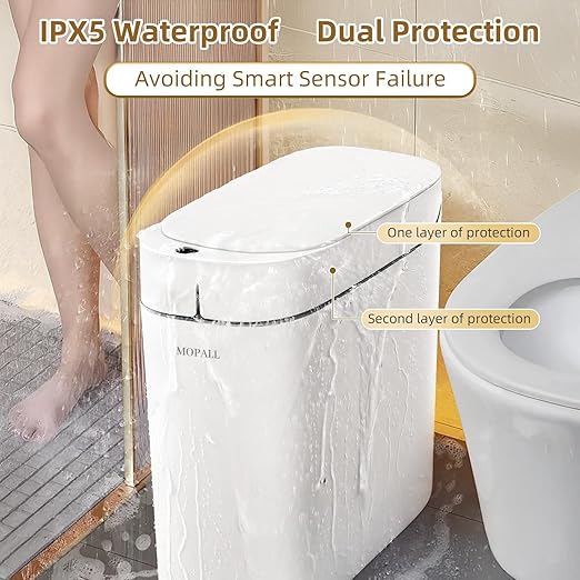 MOPALL Automatic Motion Sensor Bathroom Trash Can with Lid, 3.5 Gallon Touchless Garbage Can, IPX5 Waterproof Smart Small Waste Basket for Bedroom Kitchen Office