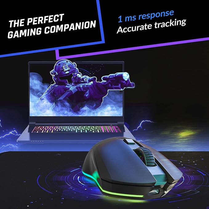 KLIM Blaze Pro Rechargeable Wireless Gaming Mouse with Charging Dock RGB - New Version - High-Precision Sensor and Long-Lasting Battery - Up to 6000 DPI - Great PC Gaming Mouse Wireless