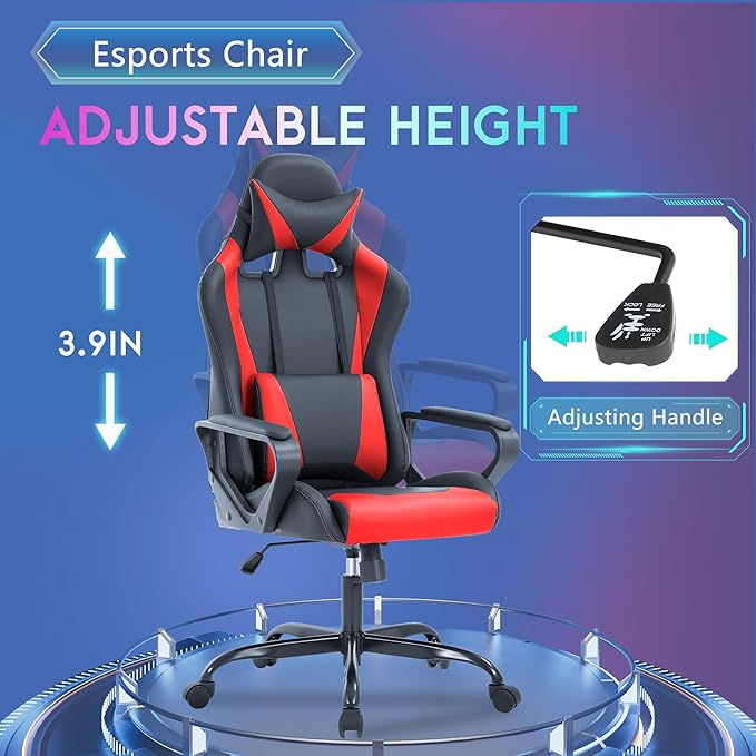 PayLessHere Ergonomic Racing Desk Chair Gaming Chair Computer Chair with Armrests 360° Swivel & Caster Pu Desk Task Chair Executive Headrest Lumbar Support for Back Pain Women Men and Adults (Red)