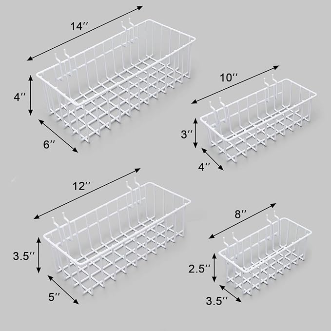 Pegboard Baskets,Pegboard Accessories,Can be Used to Store Items That Are Not Easy to Hang on a Pegboard(4pcs) (White Light-Duty)