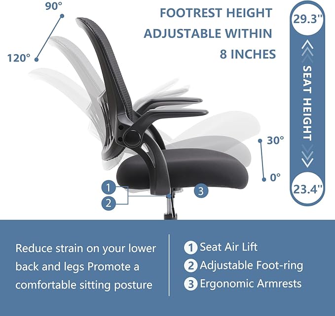 DUMOS Drafting Chair with Flip-up Arms, Tall Office Standing Desk Chair with 360° Rolling Chair, Counter Height Adjustable Ergonomic Mesh Computer Chair, New Black