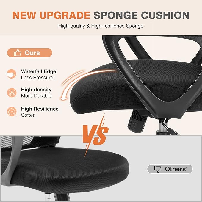 GIA 40'' Home Office Desk and Office Chair Set,Compact Writing Desk with 2-Tier Storage Drawers, Black Wood Computer Desk and Mesh Chair with Fixed Armrests and Soft Foam Seat Cushion for Small Spaces