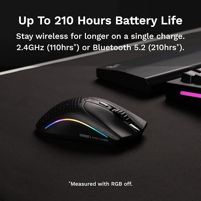 GLORIOUS Model O 2 Mini Wireless Gaming Mouse: Superlight 57g, up to 210hr Battery, Dual Wireless 2.4GHz and Bluetooth 5.2, 26K Optical Sensor, 80M Clicks, 6 Programmable Buttons, FPS Mouse, Black