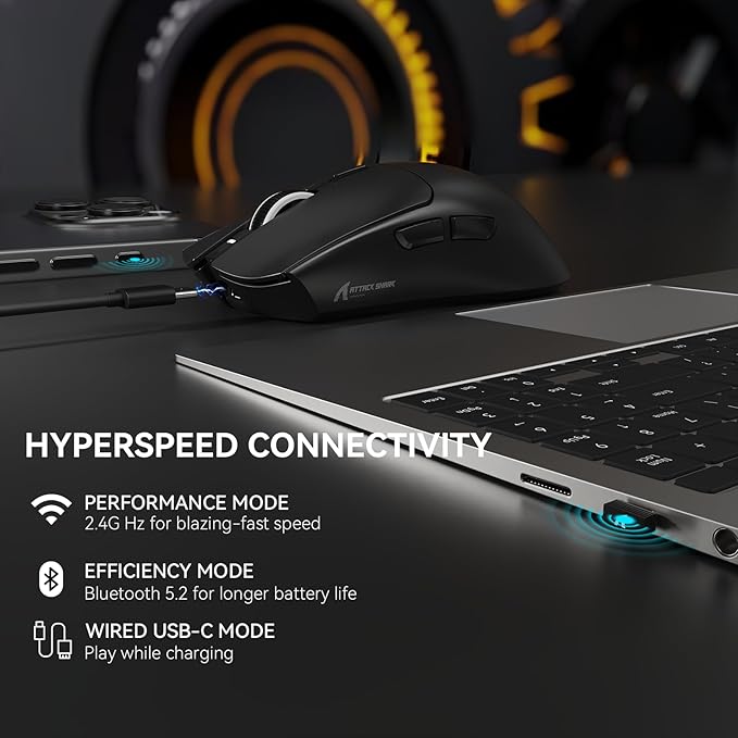 ATTACK SHARK X1 Superlight Wireless Gaming Mouse with RGB Magnetic Charging Dock, BT/2.4G Wireless/Wired Gaming Mouse, PAW3395PRO Gaming Sensor, 40000DPI, 53g Office Mice for PC/Mac/Win/Xbox (Black)