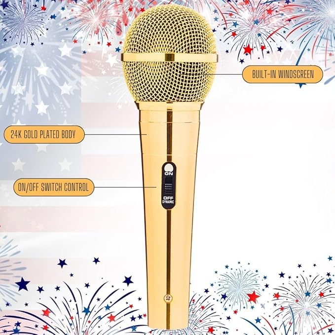 Sparkle Gold Cardioid Dynamic Vocal Wire Microphone with 10FT XLR Cable