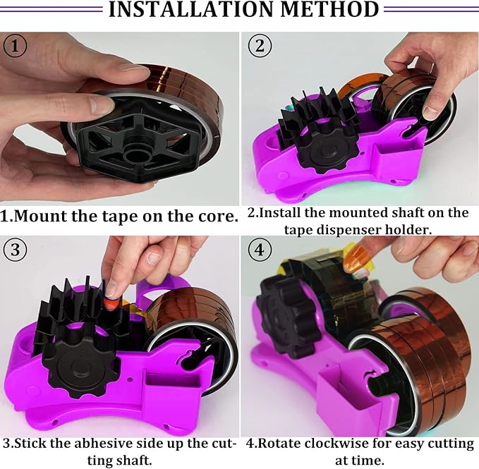 SHDSL Purple Heat Tape Dispenser- Multiple Roll Cut Heat Tape Dispenser 1" & 3" Core Double Reel Cores Sublimation for Heat Transfer Tape,Semi-Automatic Tape Dispenser with Compartment Slots