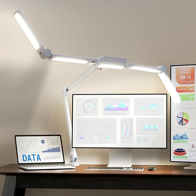 Neatfi 3,000 Lumens LED Desk Lamp, Dimmable, 360 SMD LEDs, 30W, CRI 95, Adjustable Light Modes, Task Lamp for Home Office, Study, Workstation (White, 44-Inch, CCT with Clamp)