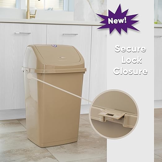 Superio Kitchen Trash Can 13 Gallon with Swing Lid, Plastic Tall Garbage Can Outdoor and Indoor, Large 52 Qt Recycle Bin and Waste Basket for Home, Office, Garage, Patio, Restaurant (Beige)