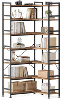 Casaottima Corner Bookshelf 7 Tier, 76 Inches Reversible Book Shelf for Living Room, Industrial Wooden Bookcase with Open Shelves and Metal Frame for Bedroom, Home Office, Kitchen, Vintage