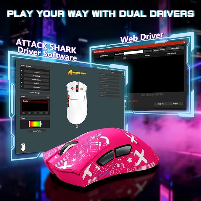 ATTACK SHARK V3PRO Wireless Esports Gaming Mouse with Magnetic Charging Dock:62g Lightweight-1K Polling-25K DPI-PAW3311 Sensor,Wired/BT/2.4Ghz Programmable,BK52820 IC for PC Mac Gamer(Berry Red+Tape)