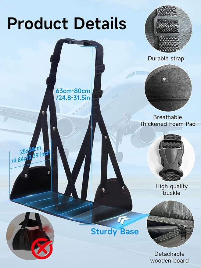 Moman Foot Hammock for AirplaneTravel Footrest with Upgraded Cotton Pad for Long Flights Office Car Under Desk Portable Leg Rest Swing for Adults 2 Pack
