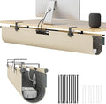 2-in-1 Under Desk Cable Management Tray & Privacy Panel, Dual-Sided Thick Felt Cord Organizer with 20 Cable Ties,Heavy Duty Steel Frame Support, No-Drill Clamp Mount,Large Capacity (Khaki/Gray, 45.2")