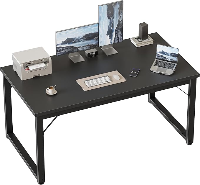 Mericonia 48 Inch Computer Desk, 1" Thick Heavy Duty Industrial Office Desk, Modern Simple Study Writing Table for Home Office Bedroom Workstation, Black