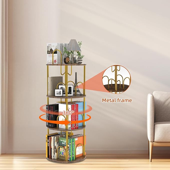 3 Tier Rotating Bookshelf, 360° Spinning Bookshelf Tower, Narrow Corner Book Shelf, Revolving Bookcase Corner Tall Book Shelf for Small Spaces, Bedroom, Living Room, Brown