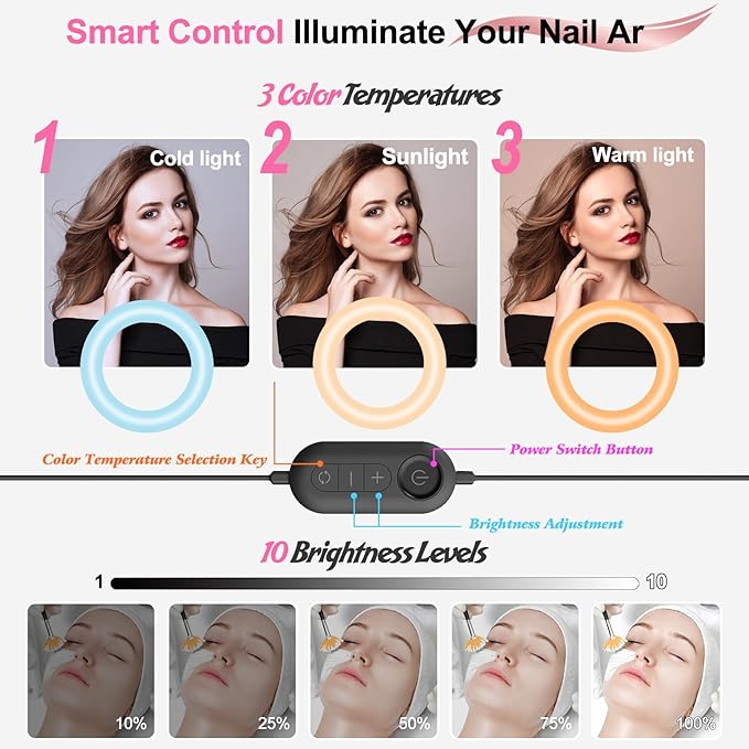 Half Moon Light for Nail Desk: 29in LED Arch Nail Tech Table Lamp with Phone Holder - Salon Professional Desk Light 3 Color Modes & 10 Brightness Lighting for Manicure Technician Use（Black,Large）