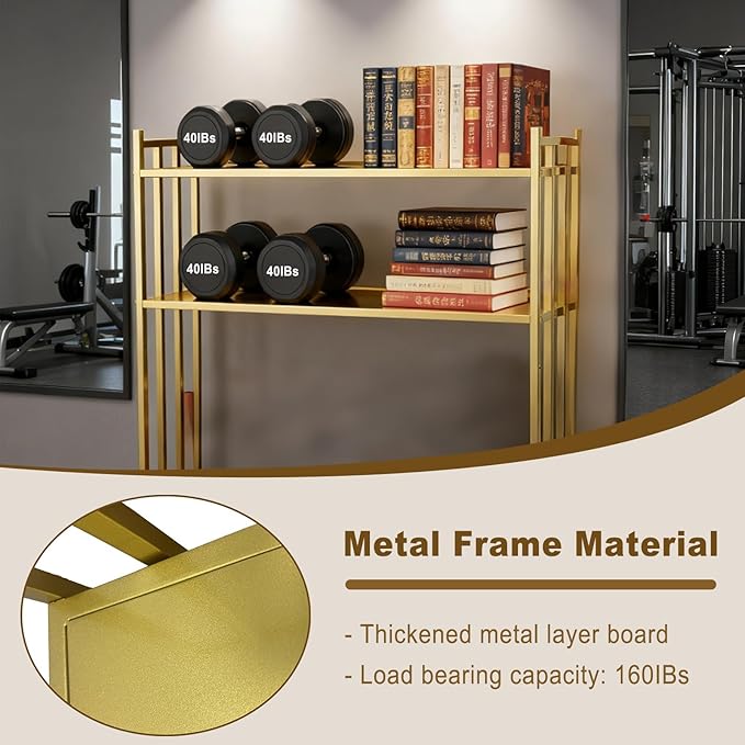 29.5" Desk Shelf, 2-Tier Desktop Hutch Bookshelf, Metal Display Rack Countertop Storage Organizer Shelf for Home Office