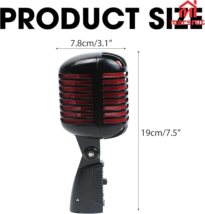 Marsrut Vintage Microphone, Retro Classic Old School Dynamic Vocal Mic, Unidirectional Cardioid Style Compatible with XLR Cable for Universal Stand, for Studio Recording & Live Performance
