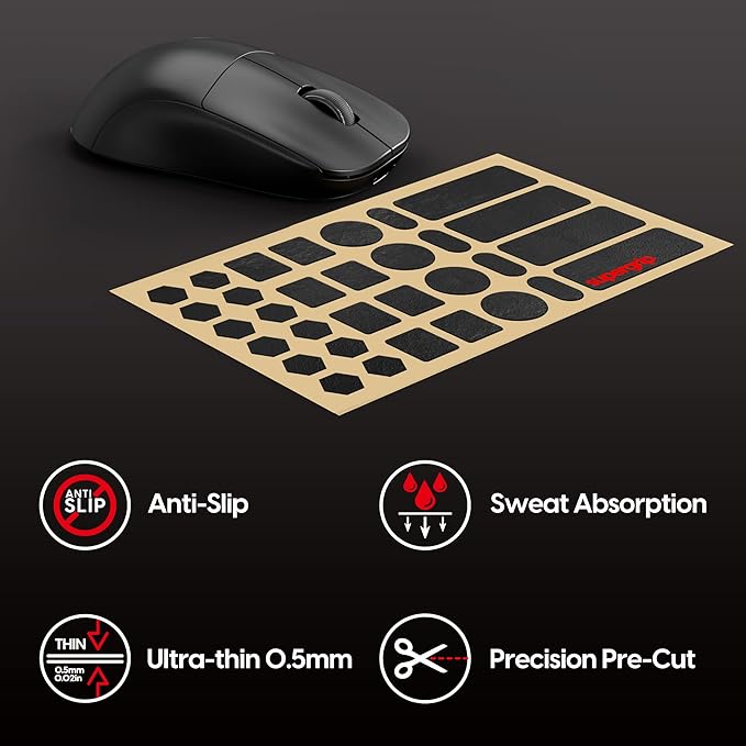 Pulsar Gaming Gears SUPERGRIP Pre-Cut 1 Universal Griptape Pre-Laminated Sweat Absorbing High Performance Universal Anti Slip Mouse Grip Tape Ultra-Thin 0.5mm (0.02in)