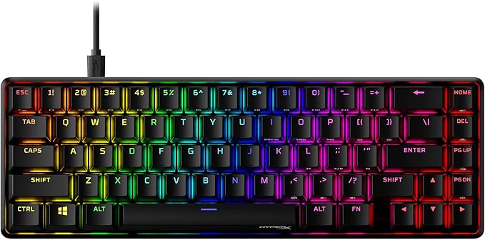 HyperX Alloy Origins 65 - Full Size Mechanical Gaming Keyboard Red Switch RGB LED Backlit Double Shot PBT Keycaps Computer Gamer Wired Linear Keyboard for PC Xbox PlayStation, Black (Renewed)