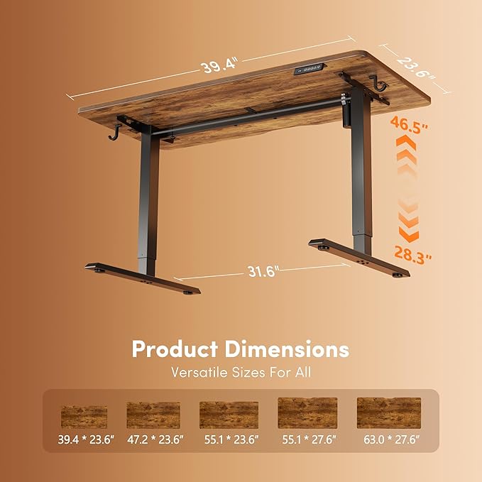 FEZIBO 40 x 24 Inchs Electric Standing Desk, Height Adjustable, Sit Stand Up, Computer Office Desk with Splice Board, Black Frame/Rustic Brown Top