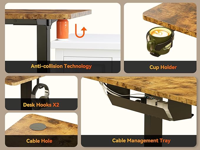 WALKINGDESK 75x61 Inches Reversible L Shaped Standing Desk Height Adjustable with Cup Holder, Electric Corner Computer Workstation for Home Office, Ergonomic Sit Stand up Gaming Desk, Rustic Brown