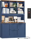 HIFIT 72'' Tall File Bookcase with Power Outlet & Printer Stand, 2 Drawer Filing Cabinets for Home Office Fit Hanging A4/Letter File, Storage Cabinet w/ 3 Tier Book Shelf & Doors for Living Room, Blue