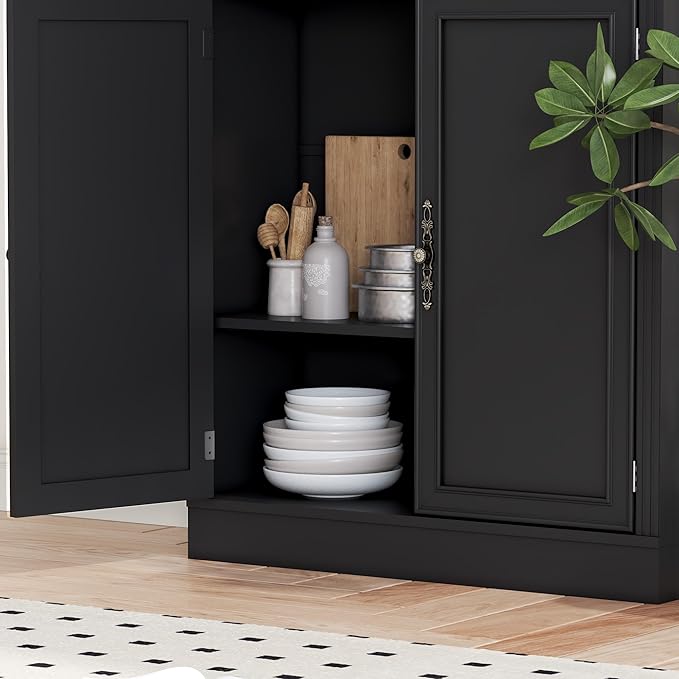 BORNOON 70.1" Tall Bookshelf with Cabinet, 5-Tier Floor Standing Bookcase with Doors & Adjustable Shelves, 31.5" Wide Storage Shelf, Metal Handles, Modern Organizer for Home Office, Living Room