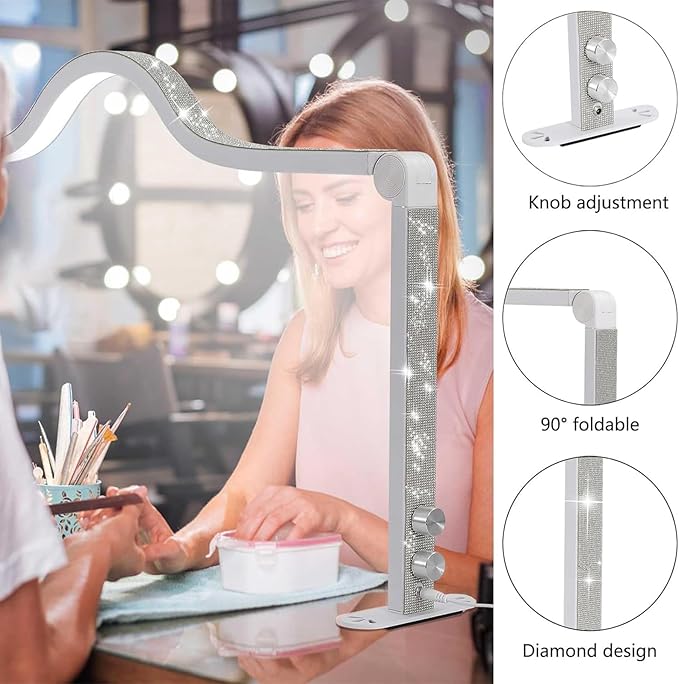 Upgraded Nail Tech Lamp with Dual Phone Holder, 34 in Foldable Large Nail Light for Desk, 3 Modes 3000K-6000K LED Manicure Lamp, Half Moon Light for Lash Eyelash Extension, Tattoo, Eyebrows