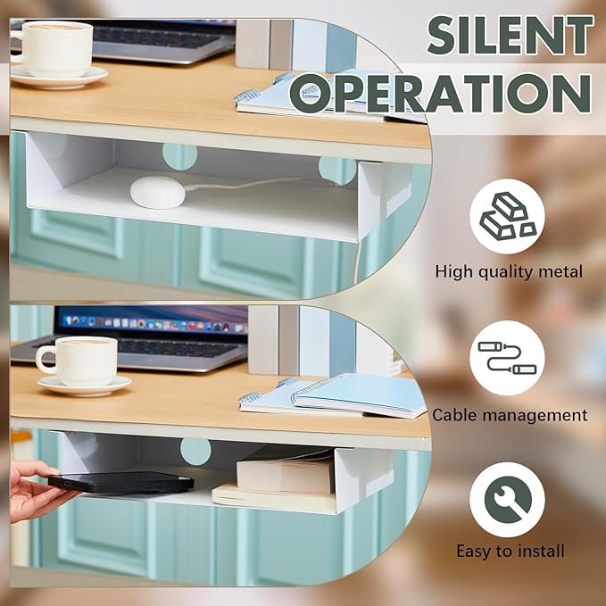 Yaocom 2 Pack 13 Inch Under Desk Hanging Shelf, Carbon Steel Storage Tray with Mute Felt Sheets, Mount Shelves Organizer for Office Home Workstation Gaming Stand Up(13x8x2.8 in/Storage Shelf, White)