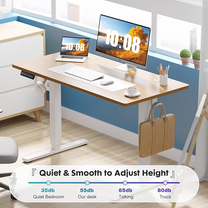Sweetcrispy Electric Standing Desk Adjustable Height, 48x24 Inch Sit Stand Up Home Office Desks Computer Workstation PC Work Table with 3 Memory Preset Splice Wood Board Metal Frame, Oak