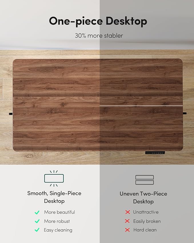 CubiCubi 40 x 24 Small One-Piece Standing Desk, Adjustable Height Electric Computer Sit Stand up Home Office Workstation, with 4 Memory Presets, Headphone Hook, Black Walnut