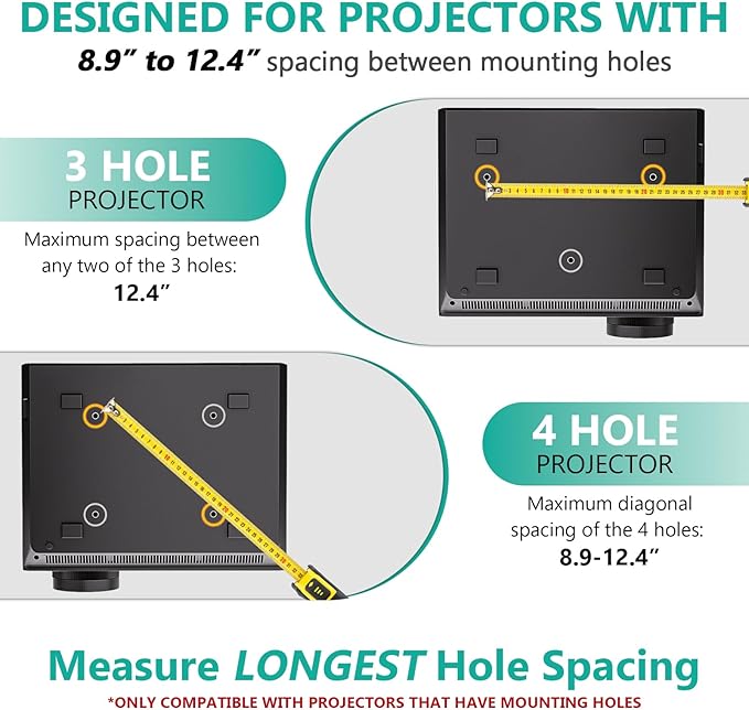 WALI Projector Mount Ceiling/Wall - Universal 3-in-1 Bracket with Extension Pole, Height Adjustable Holder for LCD/DLP Projectors, Supports up to 44lbs (PM-003-B), Black