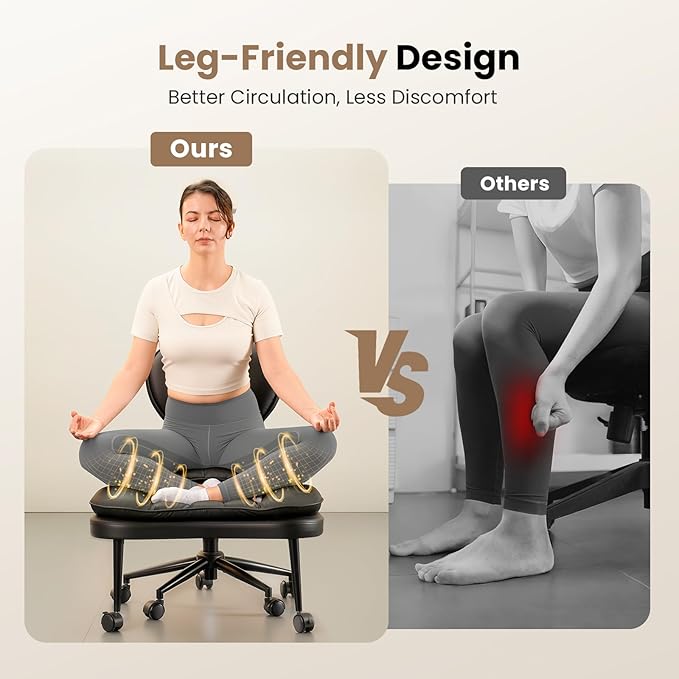 Extra-Wide & Tall Cross-Legged Office Chair – Deeply-Padded Cloud Seat, Ergonomic Back Support, Adjustable Height for ADHD & Meditation